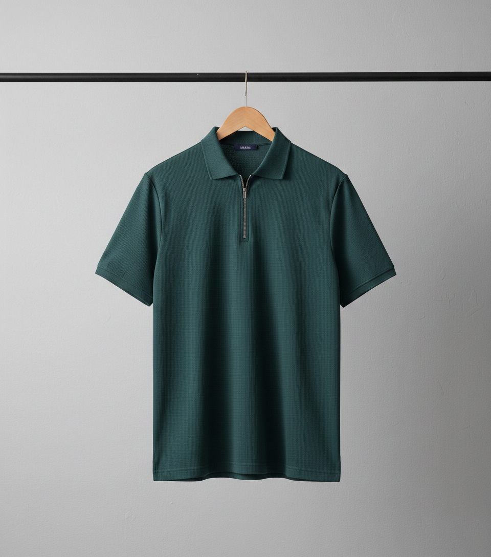 تیشرت مردانه یقه زیپ دار سبز مدل Arban