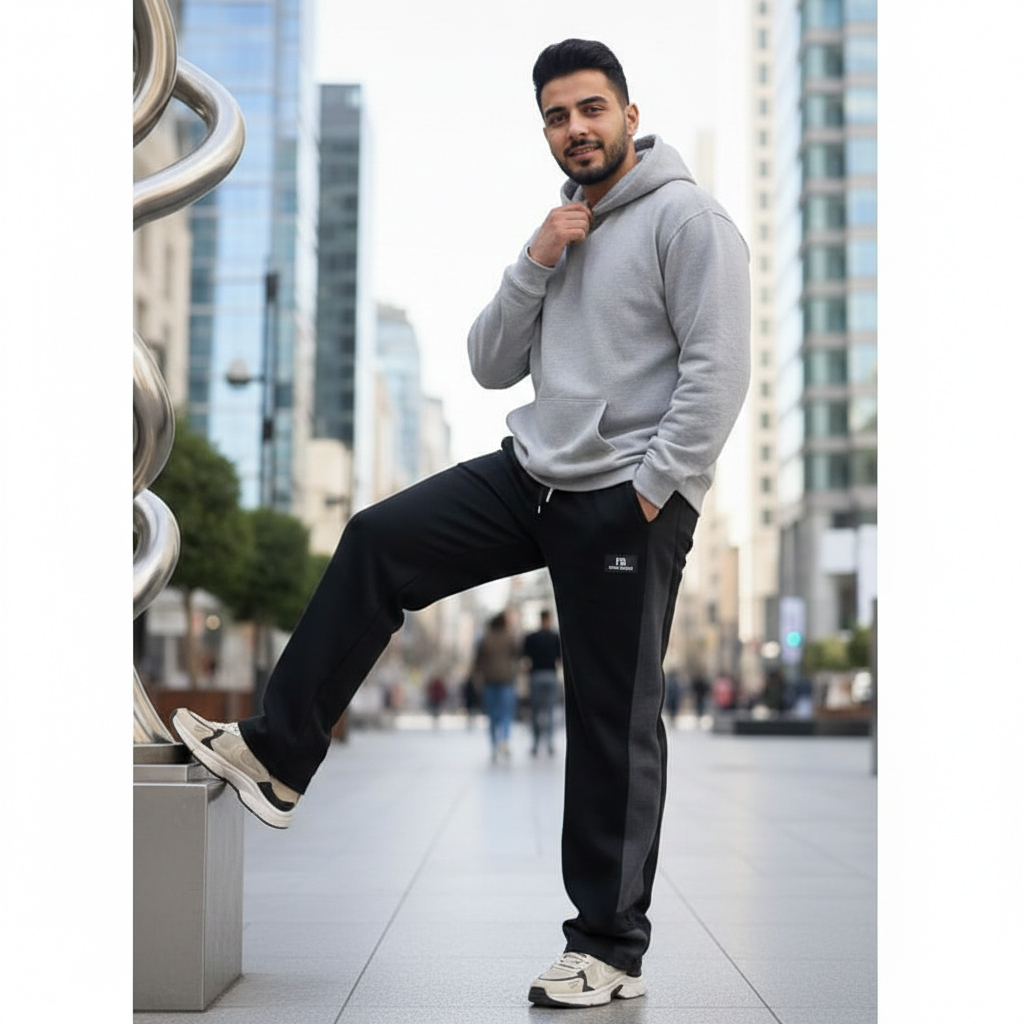 شلوار بنگال مردانه نوار پهن پایین دکمه مدل Mehrad-مشکی